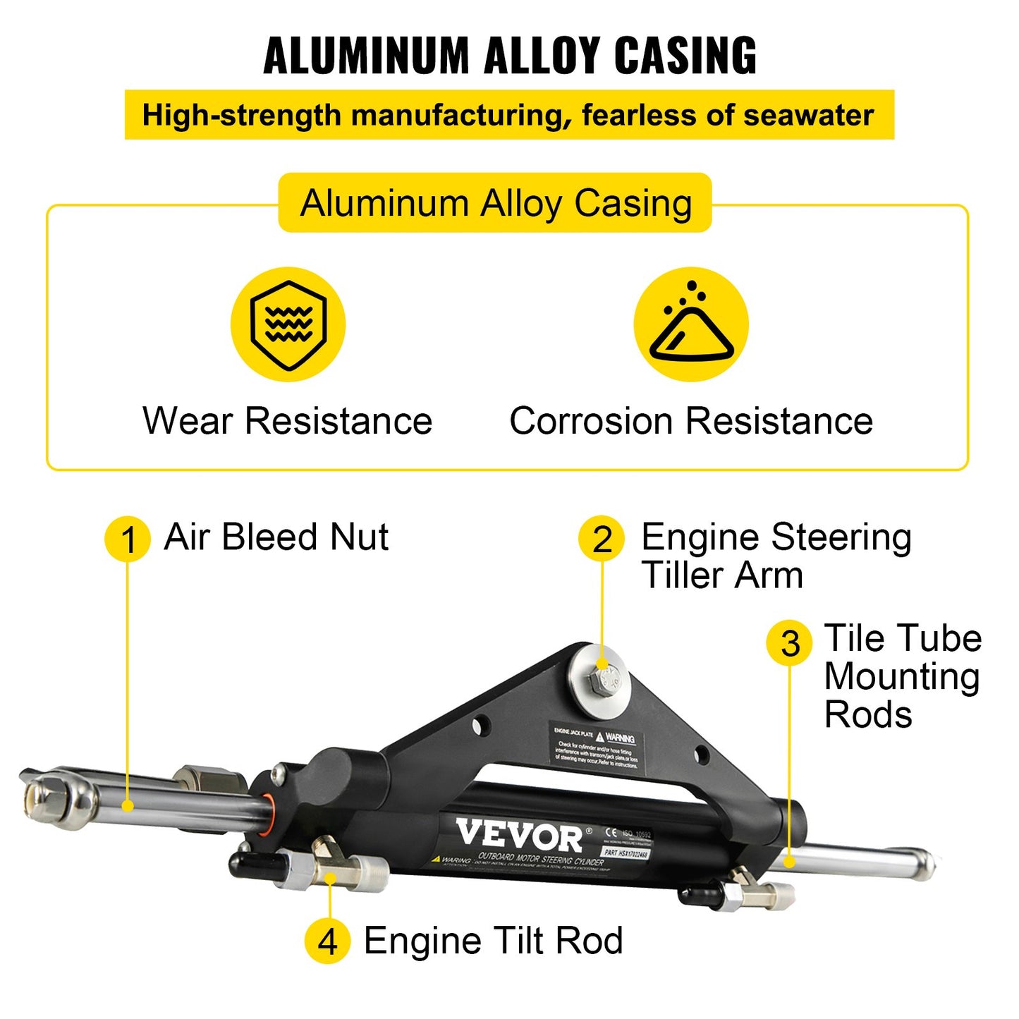 Hydraulic Steering Cylinder HC4645H Front Mount Hydraulic Outboard Marine Steering Cylinder Suit for Up to 150HP Boats Steering,hydraulic steering