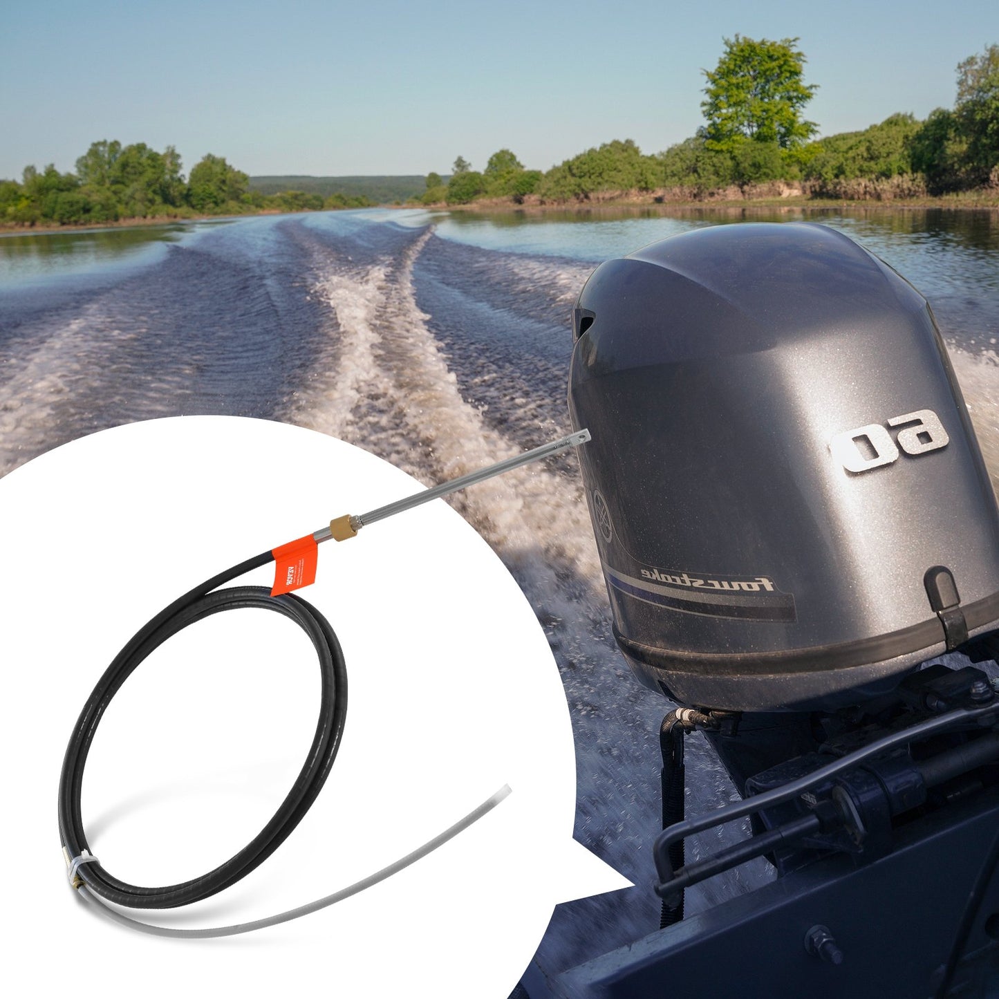 Boat Steering Cable, 17 Feet Outboard Marine Rotary Steering Cable, 1/2 Ton High Tensile Strength, Steel Steering Wheel Cable Compatible with Most Single-Station Outboard Steering Systems