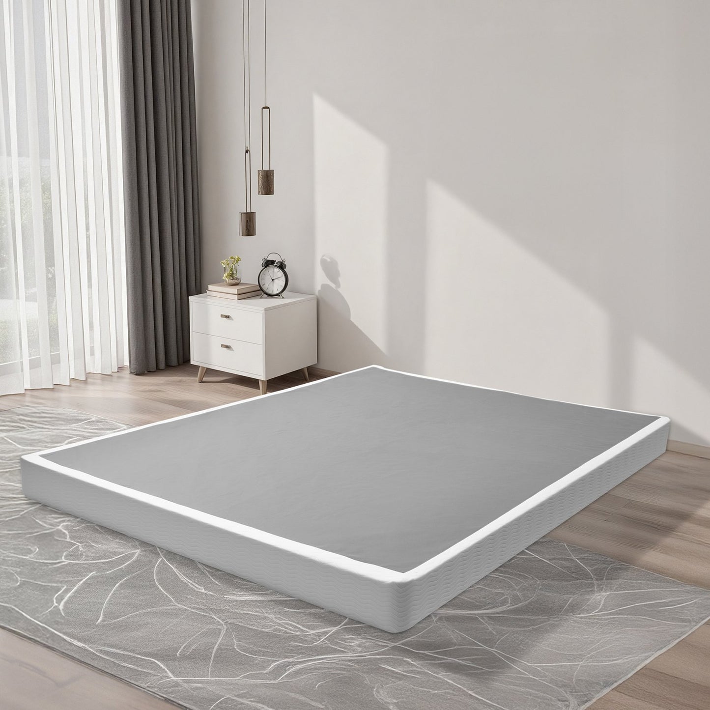 Box Spring, Queen Size Bed Frame with Washable Fabric Cloth, Heavy Duty Metal Frame for Queen Bed, 5 in Mattress Foundation, 3500 lbs Max Weight Capacity, Easy Assembly, 79.1L x 59.6W x 5.1H in