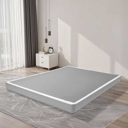 Boxspringbett, Queensize-Bettgestell mit waschbarem Stoffbezug, robustes Metallgestell für Queensize-Betten, 10 cm dicke Matratzenunterlage, maximale Belastbarkeit 1588 kg, einfache Montage, 201 cm L x 151 cm B x 10 cm H