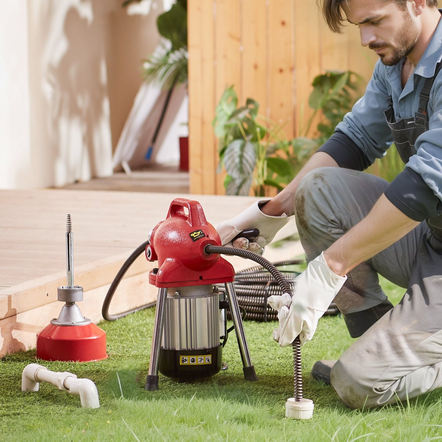 Rohrreinigungsmaschine 66 Fuß x 5/8 Zoll, 250 W elektrische Rohrreinigungsspirale mit manueller Zuführung - mit 2 segmentierten Stahlseilen (66 Fuß x 5/8 Zoll und 15 Fuß x 3/8 Zoll), 7 Schneidmessern und CW/CCW-Steuerung für Rohre von 1,6 Zoll bis 4 Zoll