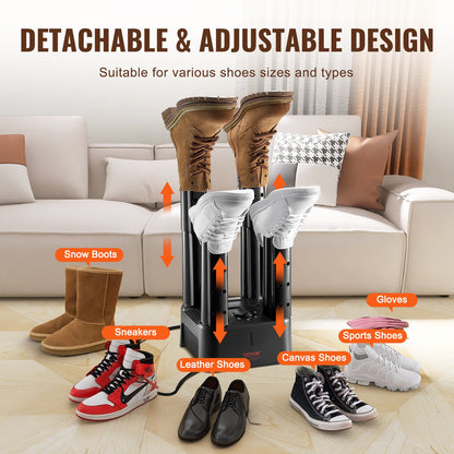 Detachable 4 Tubes Shoe Dryer, Portable Boot Dryer with Timer, Boot Warmers/Dryer with Heat Blower & ABS+PP for Snow Boots, Leather Shoes, Canvas Shoes, Socks, Black & Orange