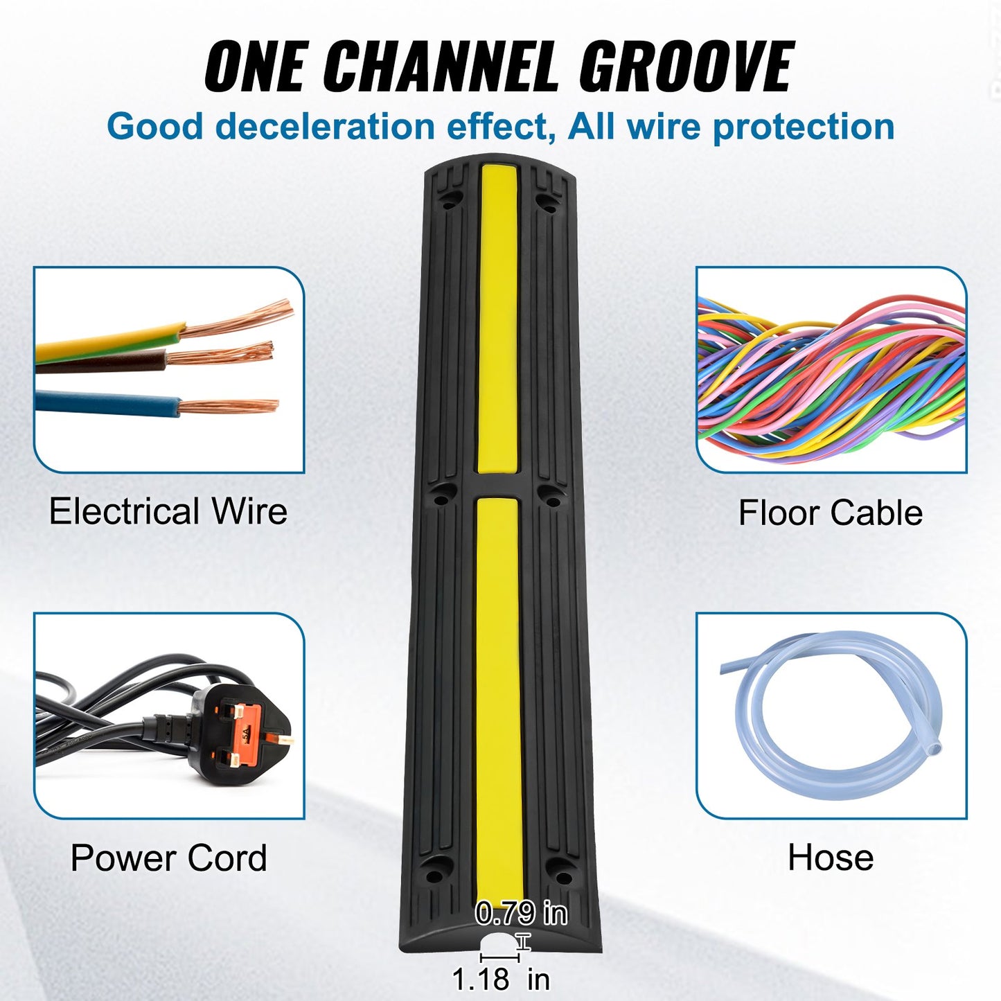 Cable Protector Ramp 100x15x3.1 cm, 4 Pack of 1 Channel, 8164.7 kg/axle Capacity Heavy Duty Rubber Speed Bumps, Floor Cord Cable Protector Wire Cover, for Residential Areas, Private Garages, Gardens