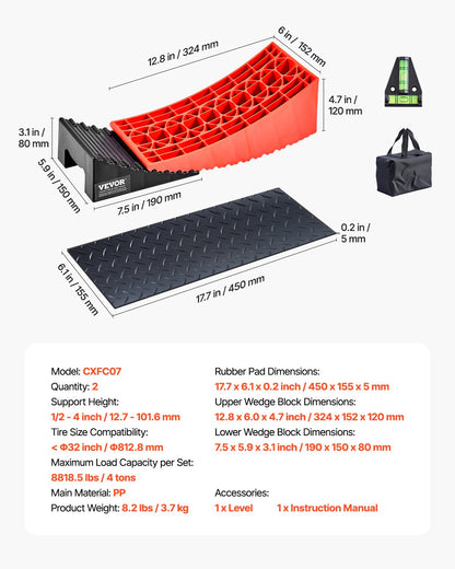 Camper Levelers, 2 Pcs RV Leveling Blocks, up to 8818.5lbs Camper Wheel Chocks, Max. 4" Leveling Height Heavy Duty Curved Levelers, RV Camper Leveler Kit with Anti-Slip Mat Carrying Bag Level