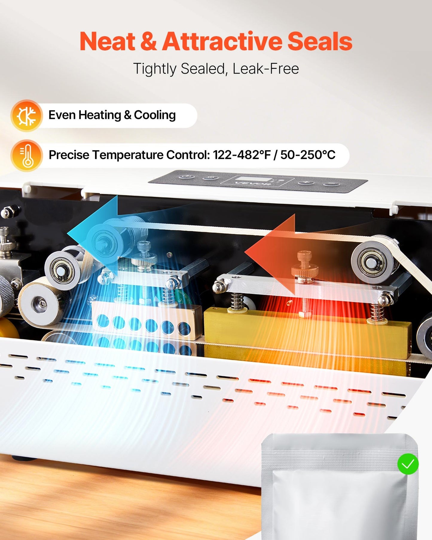 Kontinuierliche Siegelmaschine, 8–12 mm Siegelbreite, automatisches Bandsiegelgerät mit digitaler Temperaturregelung, automatischer Abschaltung, Heißsiegelmaschine für 0,06–0,2 mm dicke Plastikbeutel