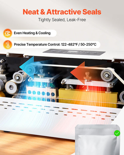 Kontinuierliche Siegelmaschine, 8–12 mm Siegelbreite, automatisches Bandsiegelgerät mit digitaler Temperaturregelung, automatischer Abschaltung, Heißsiegelmaschine für 0,06–0,2 mm dicke Plastikbeutel