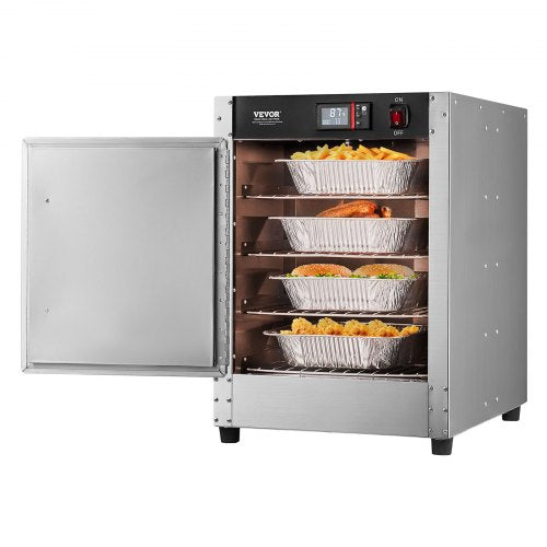 Hot Box Food Warmer, 4-Tier Concession Warmer with Water Tray, 4 Pans, Single-door and Adjustable Shelves, Stainless Steel Food Warmer Cabinet, Ideal for Storing Pizza, Chicken, Restaurant