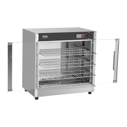 Hot Box Food Warmer, 4-Tier Concession Warmer with Water Tray, 4 Pans, Glass Double-door and Adjustable Shelves, Stainless Steel Food Warmer Cabinet, Ideal for Storing Pizza, Chicken, Restaurant