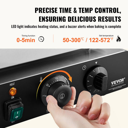 Elektrischer Donut-Maker, 2000 W, gewerbliche Donut-Maschine mit Antihaftbeschichtung, 9 Löcher, doppelseitige Heizfunktion, backt 9 Donuts, Temperatur 50–300 °C, für Gastronomie und Haushalt