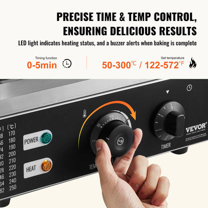 Elektrischer Donut-Maker, 1550 W, gewerbliche Donut-Maschine mit Antihaftbeschichtung, doppelseitiges Waffeleisen mit 12 Löchern für 12 Donuts, Temperatur 50–300 °C, für Gastronomie und Haushalt