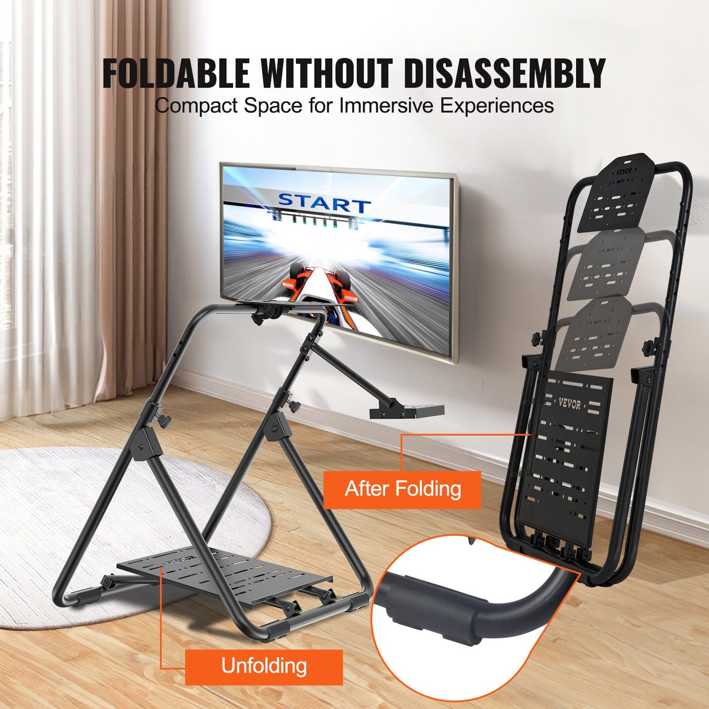 Zusammenklappbarer Rennlenkradständer, höhenverstellbare Universalbasis, kompatibel mit Logitech- und Thrustmaster-Rennlenkrädern und -Pedalen, robuster Rahmen, Standard-GT/Formula-Sitz, tragbar