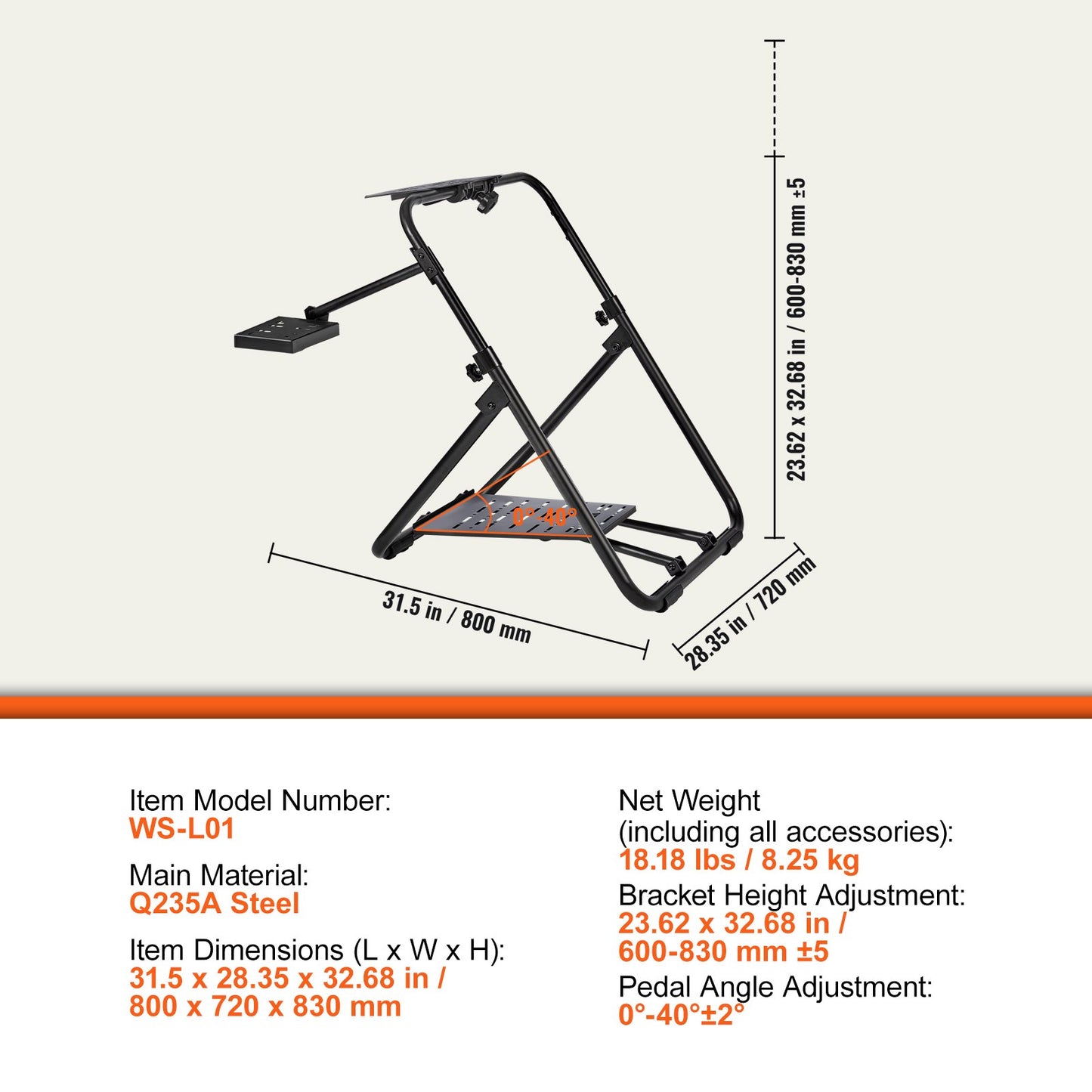 Zusammenklappbarer Rennlenkradständer, höhenverstellbare Universalbasis, kompatibel mit Logitech- und Thrustmaster-Rennlenkrädern und -Pedalen, robuster Rahmen, Standard-GT/Formula-Sitz, tragbar