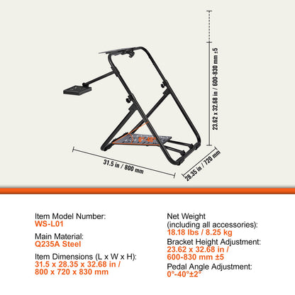 Zusammenklappbarer Rennlenkradständer, höhenverstellbare Universalbasis, kompatibel mit Logitech- und Thrustmaster-Rennlenkrädern und -Pedalen, robuster Rahmen, Standard-GT/Formula-Sitz, tragbar
