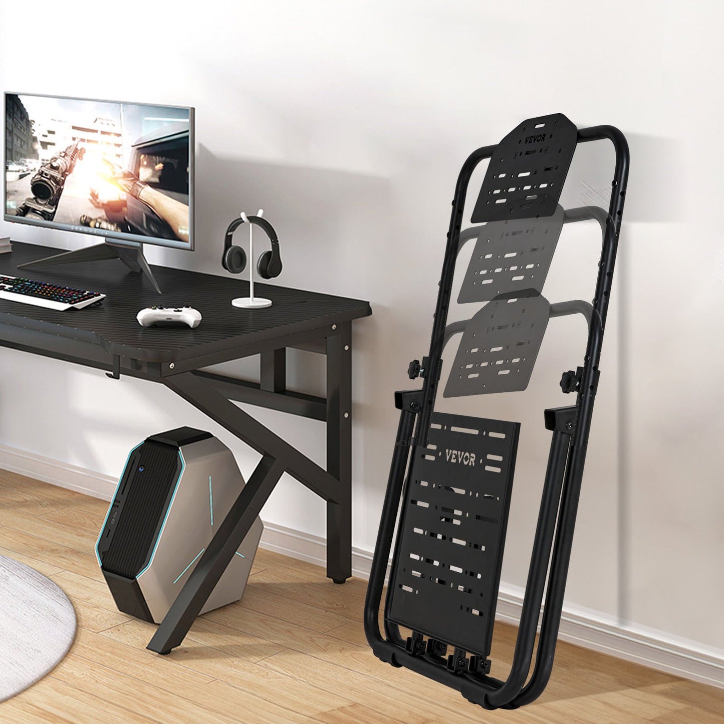 Zusammenklappbarer Rennlenkradständer, höhenverstellbare Universalbasis, kompatibel mit Logitech- und Thrustmaster-Rennlenkrädern und -Pedalen, robuster Rahmen, Standard-GT/Formula-Sitz, tragbar