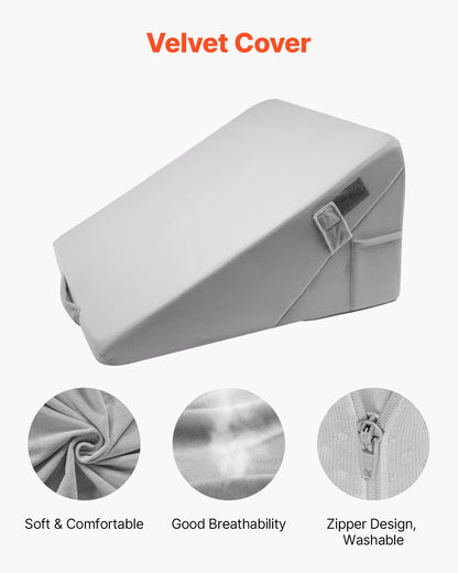 Bed Wedge Pillow for Sleeping, Adjustable Orthopedic Bed Wedge, 25D High-Density Foam Filling & Soft Washable Cover, Post Surgery Pillow for Acid Reflux, Back Pain, Snoring Relief, Light Grey