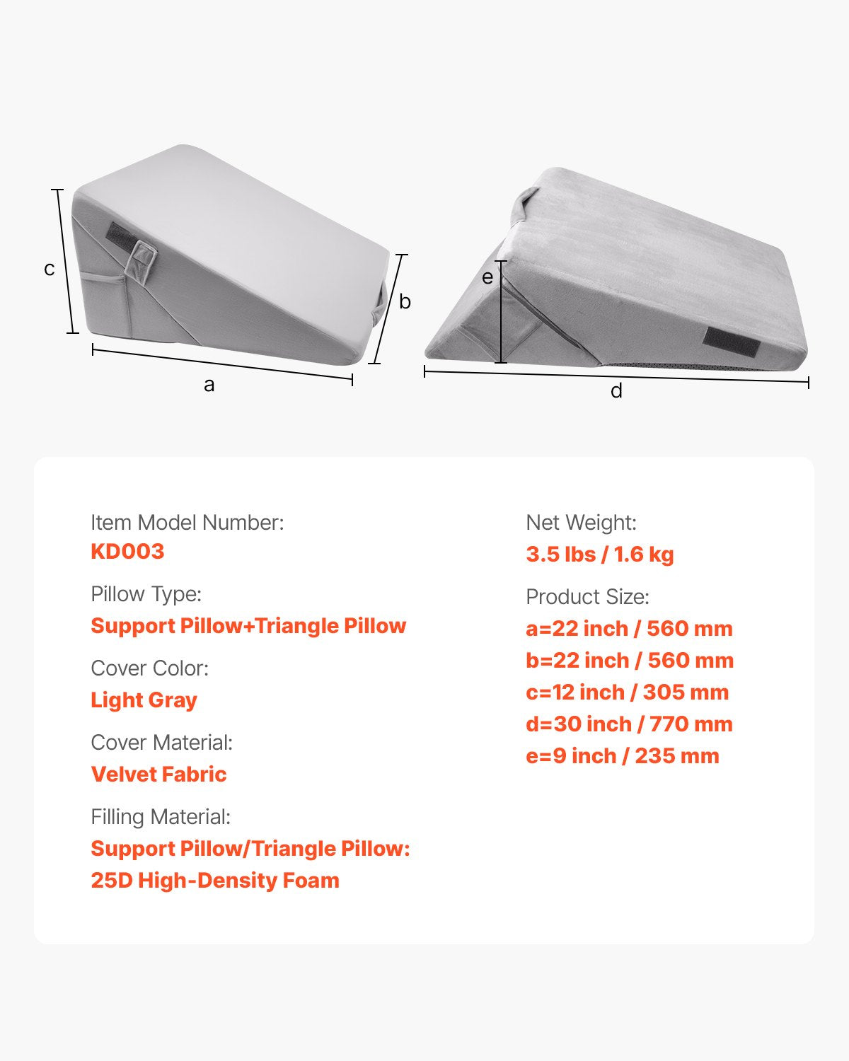 Bed Wedge Pillow for Sleeping, Adjustable Orthopedic Bed Wedge, 25D High-Density Foam Filling & Soft Washable Cover, Post Surgery Pillow for Acid Reflux, Back Pain, Snoring Relief, Light Grey