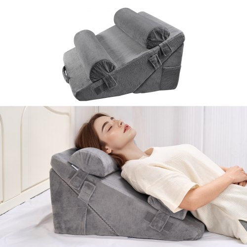 Wedge Pillow for Sleeping, 4 Pcs Adjustable Orthopedic Bed Wedge Set, Support Arm Leg Neck Shoulder, Post Surgery Pillow for Back Pain, Acid Reflux, Snoring Relief, Sitting up in Bed, Dark Grey