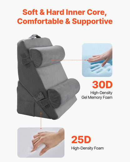 Wedge Pillow for Sleeping, 4 Pcs Adjustable Orthopedic Bed Wedge Set, Support Arm Leg Neck Shoulder, Post Surgery Pillow for Back Pain, Acid Reflux, Snoring Relief, Sitting up in Bed, Dark Grey