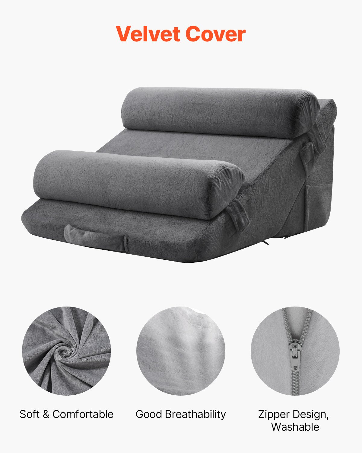 Wedge Pillow for Sleeping, 4 Pcs Adjustable Orthopedic Bed Wedge Set, Support Arm Leg Neck Shoulder, Post Surgery Pillow for Back Pain, Acid Reflux, Snoring Relief, Sitting up in Bed, Dark Grey