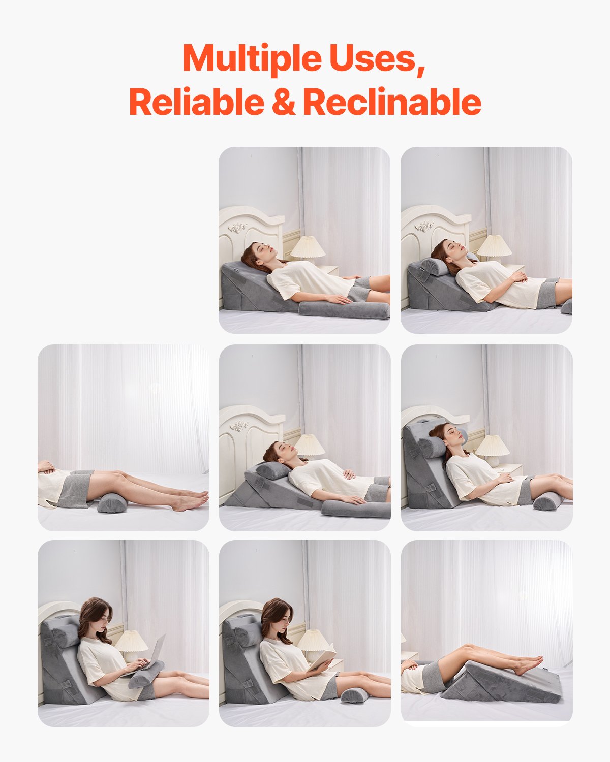 Wedge Pillow for Sleeping, 4 Pcs Adjustable Orthopedic Bed Wedge Set, Support Arm Leg Neck Shoulder, Post Surgery Pillow for Back Pain, Acid Reflux, Snoring Relief, Sitting up in Bed, Dark Grey