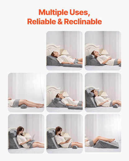 Wedge Pillow for Sleeping, 4 Pcs Adjustable Orthopedic Bed Wedge Set, Support Arm Leg Neck Shoulder, Post Surgery Pillow for Back Pain, Acid Reflux, Snoring Relief, Sitting up in Bed, Dark Grey