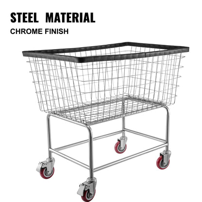 Wäschewagen aus Draht, 4,5 Bushel (ca. 180 Liter) Fassungsvermögen, Drahtkorb mit Rollen, 35 x 15,7 x 22 Zoll (ca. 89 x 40 x 56 cm), gewerblicher Wäschewagen aus Draht, Stahlrahmen mit Chromoberfläche, 5-Zoll-Rollen, Wäschewagen aus Draht für Wäschereien