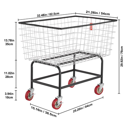 Wäschewagen aus Draht, 4,5 Bushel (ca. 180 Liter) Fassungsvermögen, Drahtkorb mit Rollen, 35 x 15,7 x 22 Zoll (ca. 89 x 40 x 56 cm), gewerblicher Wäschewagen aus Draht, Stahlrahmen mit Chromoberfläche, 5-Zoll-Rollen, Wäschewagen aus Draht für Wäschereien