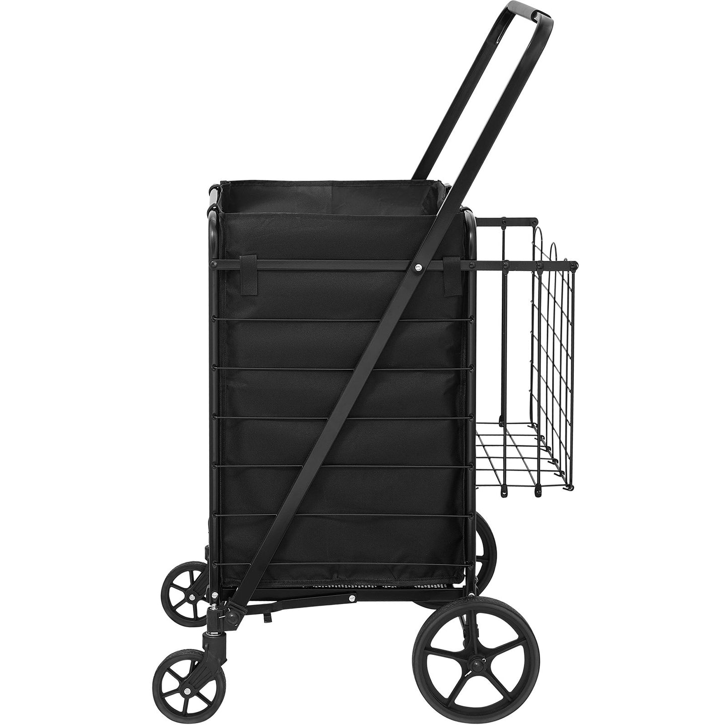 Folding Shopping Cart with Removable Waterproof Liner, 149.7kg Large Capacity Jumbo Grocery Cart with Dual Basket, 360° Swivel Wheels, Dense Metal Mesh Base, Heavy Duty Utility Cart for Shopping
