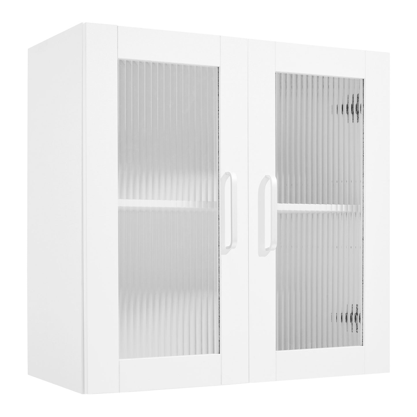 Laundry Room Wall Cabinet, 2-Tier Wall Mounted Cabinet with 4 Doors, Cupboard Organizer with Adjustable Shelf, for Kitchen, Garage, Laundry, Set of 2, Each 12 x 24 x 24 in (D x W x H), White