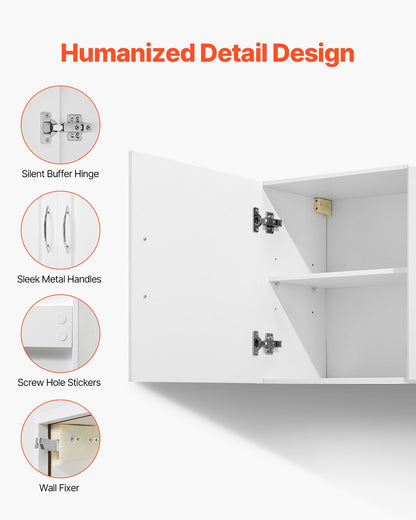 Laundry Room Wall Cabinet, 2-Tier Wall Mounted Hanging Cabinet with 3 Doors, Cupboard Organizer with Adjustable Shelf, for Kitchen, Garage, Laundry, 12.44 x 54 x 20.31 in (D x W x H), White