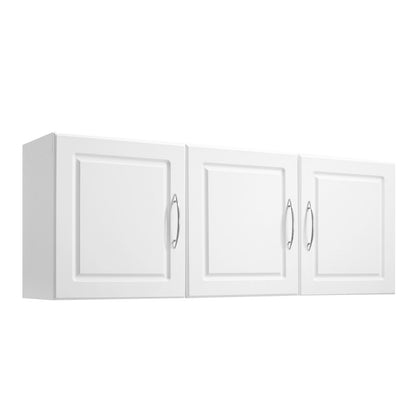 Laundry Room Wall Cabinet, 2-Tier Wall Mounted Hanging Cabinet with 3 Doors, Cupboard Organizer with Adjustable Shelf, for Kitchen, Garage, Laundry, 12.44 x 54 x 20.31 in (D x W x H), White