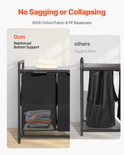 4 Section Laundry Sorter, Large Laundry Hamper with Metal Frame and Wooden Tabletop, Freestanding Storage Organizer Baskets with Pull-Out 600D Oxford Cloth Bags for Dirty Clothes, Bathroom