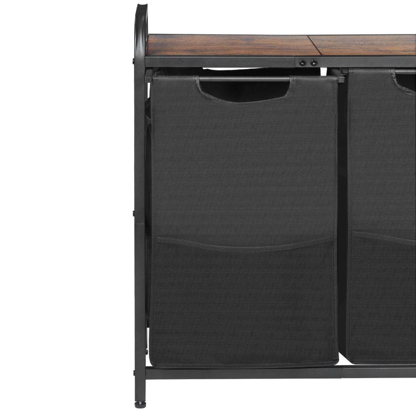 2 Section Laundry Sorter, Large Laundry Hamper with Metal Frame and Wooden Tabletop, Freestanding Storage Organizer Baskets with Pull-Out 600D Oxford Cloth Bags for Dirty Clothes, Bathroom