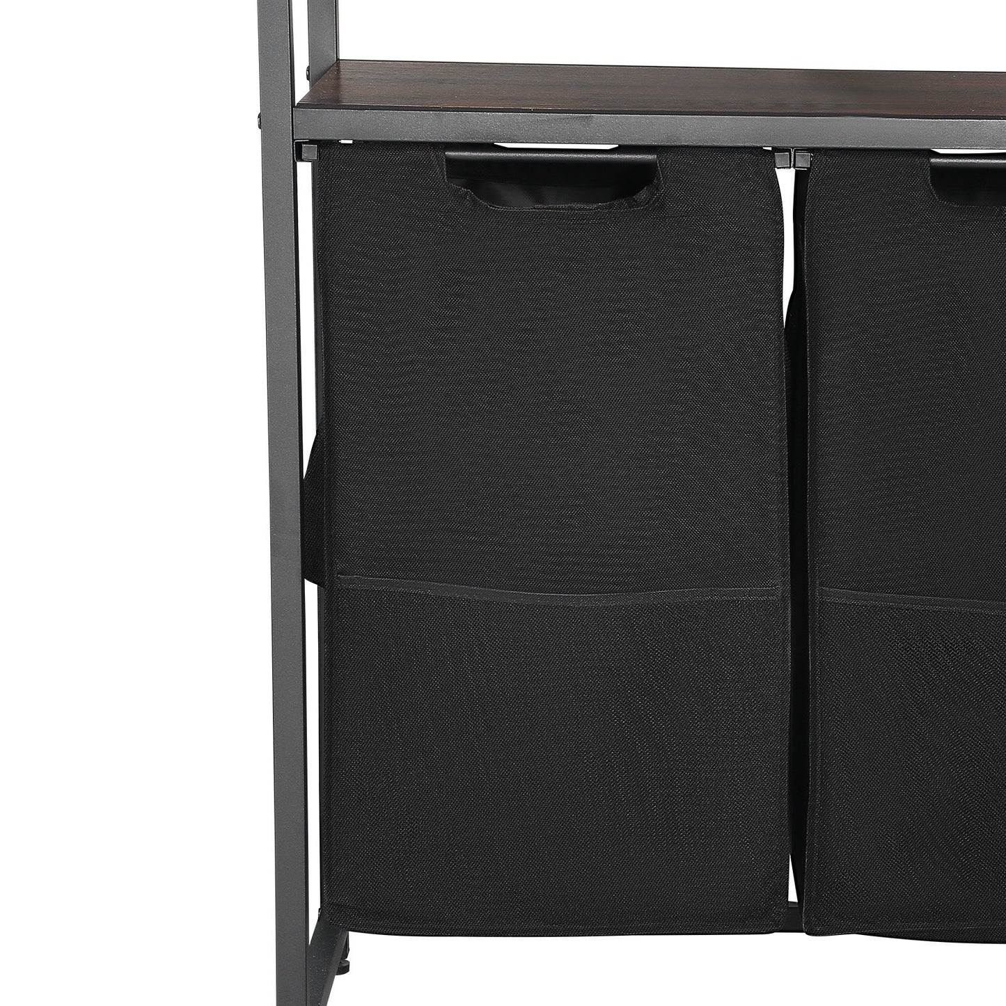 4 Tiers Laundry Sorter, Tall Laundry Hamper with Shelves and Hooks, 2 Section Freestanding Basket Organizer Storage with 600D Oxford Cloth Bags and Ladder Shelves for Dirty Clothes, Bathroom