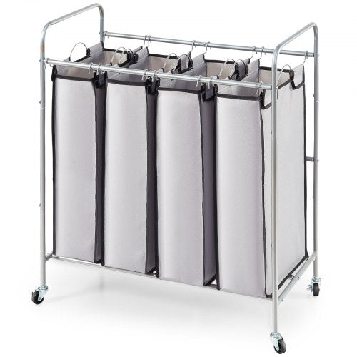 Laundry Sorter Cart 4 Section, Laundry Hamper with Heavy Duty Lockable Wheels and 4 Removable Bags, Rolling Laundry Basket Sorter for Clothes Storage