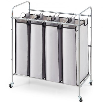 Laundry Sorter Cart 4 Section, Laundry Hamper with Heavy Duty Lockable Wheels and 4 Removable Bags, Rolling Laundry Basket Sorter for Clothes Storage