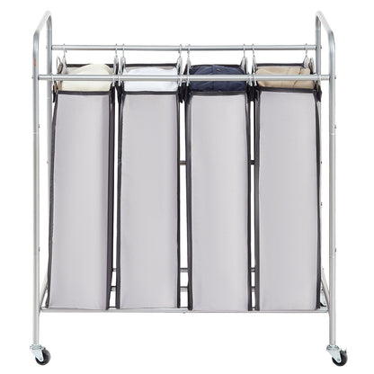 Laundry Sorter Cart 4 Section, Laundry Hamper with Heavy Duty Lockable Wheels and 4 Removable Bags, Rolling Laundry Basket Sorter for Clothes Storage