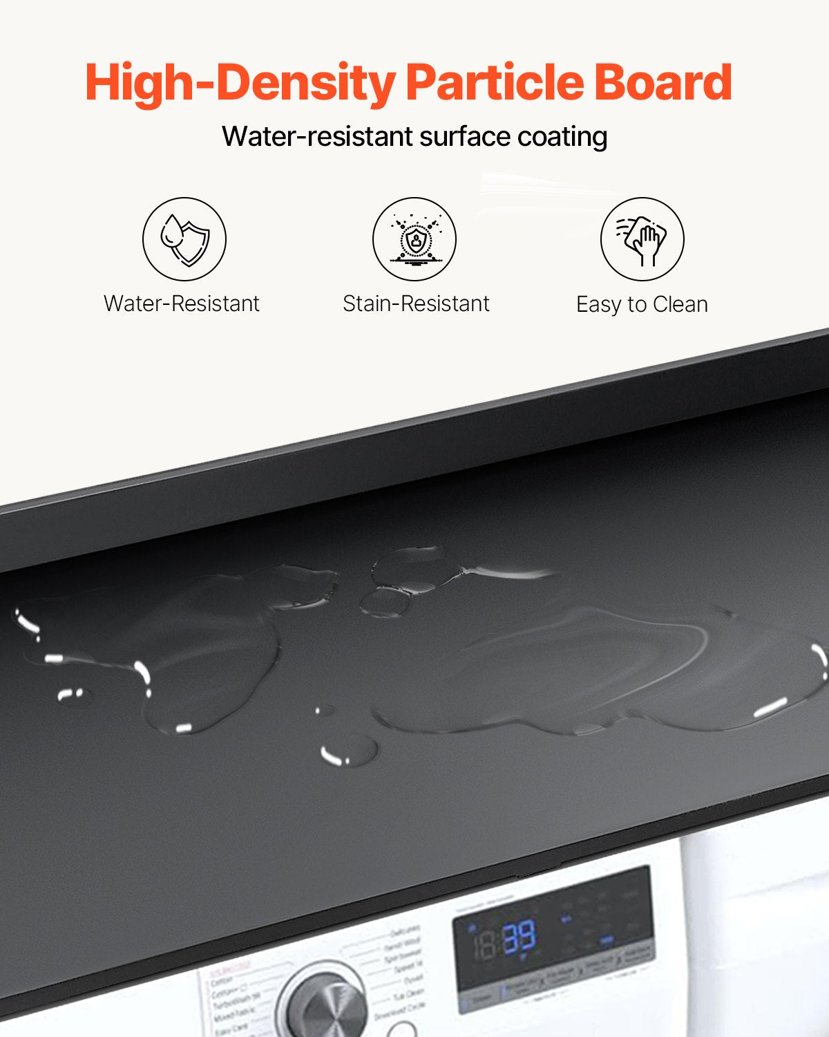 Washer Dryer Countertop, 54" x 27" Wooden Washer and Dryer Countertop, Water-Resistant Laundry Machine Topper Cover with Anti-Slip Pads, for Laundry Room Organization and Storage, Black