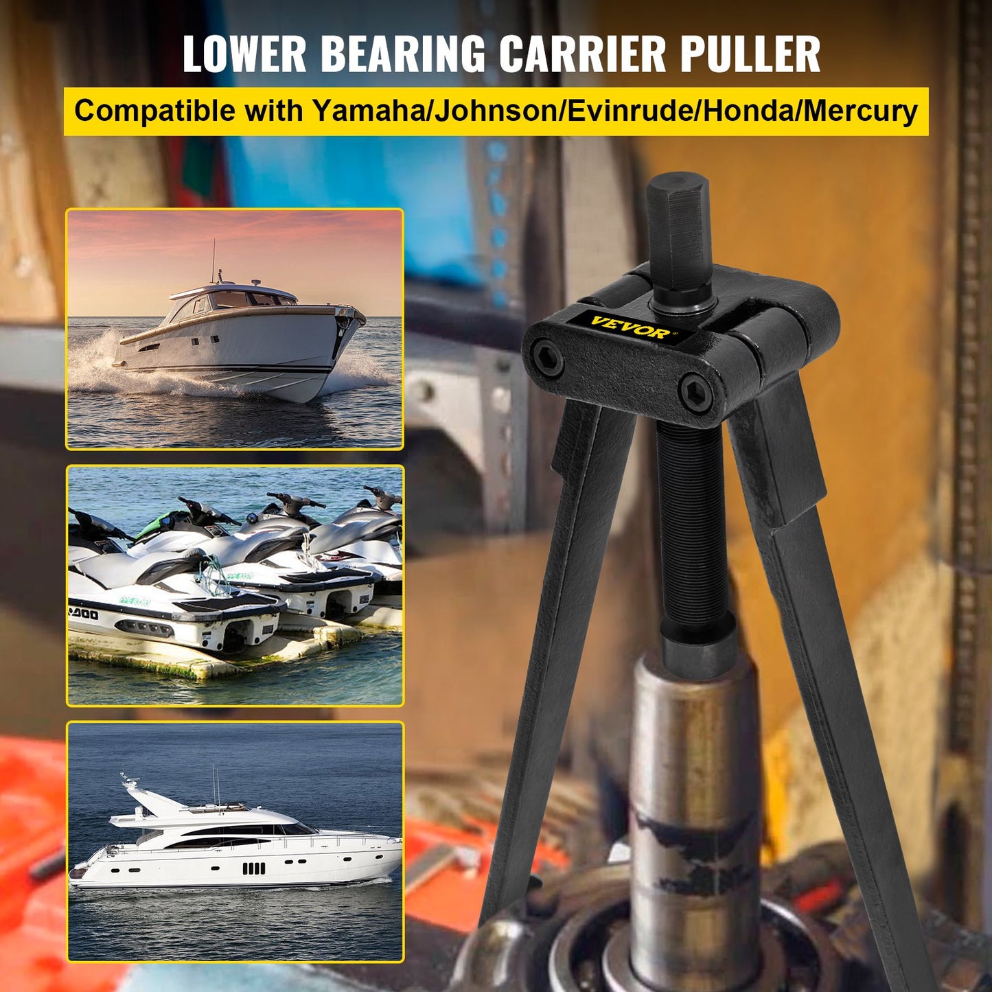 Lower Bearing Carrier Puller, Compatible with Yamaha, Johnson, Evinrude, Honda, Mercury, Robust Steel Marine Lower Bearing Puller with Adjustable Arms, Works for Lower Carrier Bearing Removing