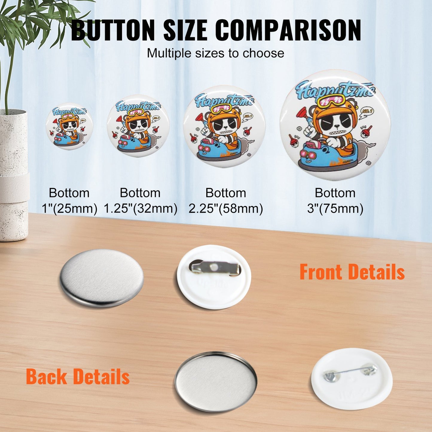 500 Sets 1 inch 25mm Pin Back Button Parts, DIY Round Button Badge Parts, Set Includes Metal Top, Plastic/Metal Button, Clear Film, and Blank Paper For Gifts Presents, Machine NOT Included