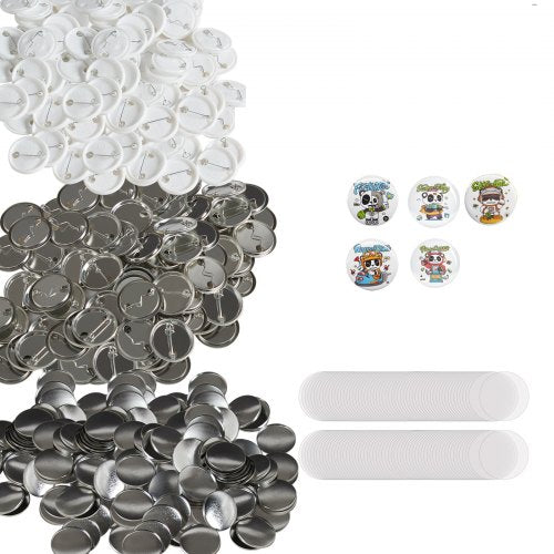 500 Sets mit 32 mm (1,25 Zoll) großen Anstecknadeln, DIY-Rundbutton-Teilen, Set beinhaltet Metallkappe, Kunststoff-/Metallknopf, Klarsichtfolie und Blankopapier für Geschenke, Maschine nicht enthalten