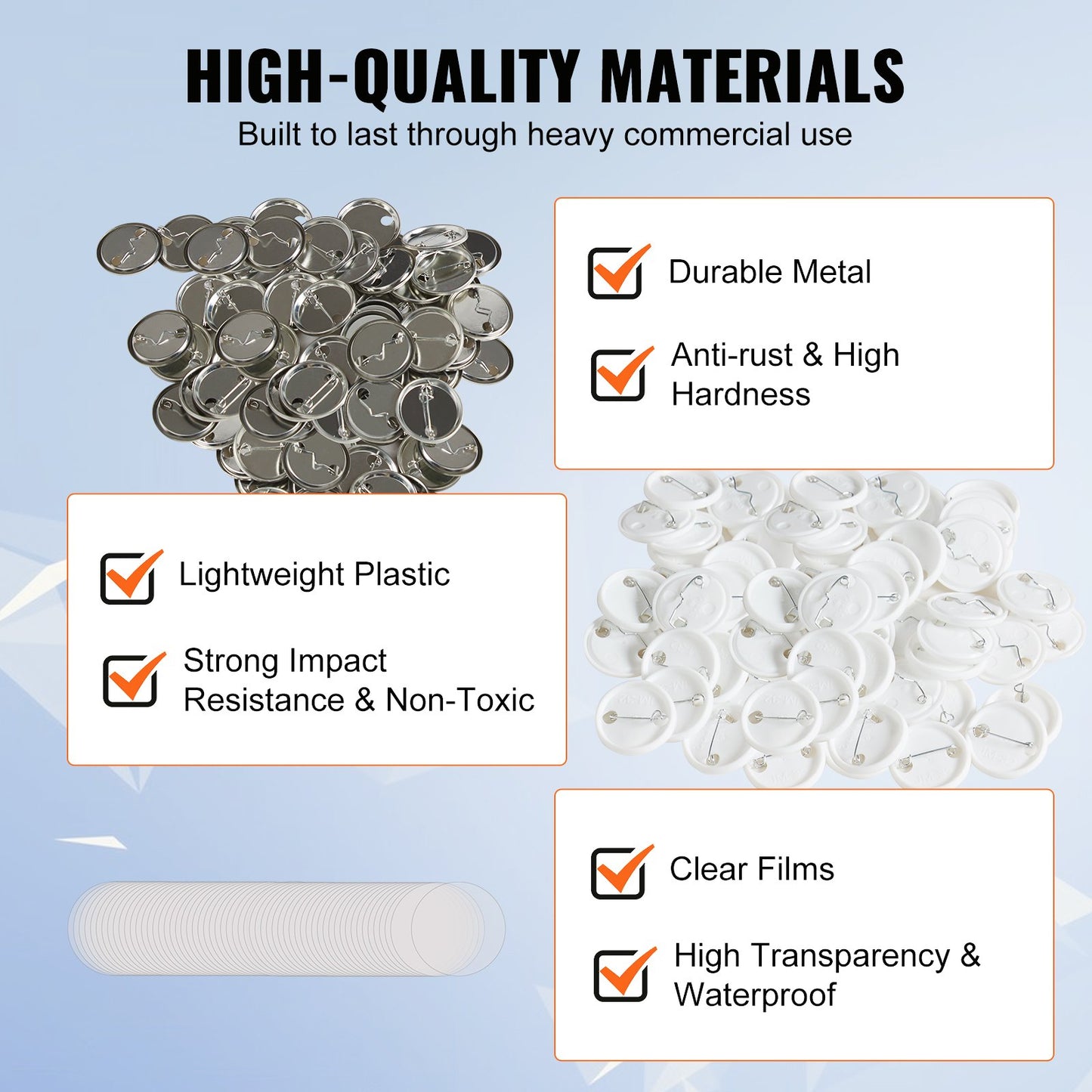 500 Sets mit 32 mm (1,25 Zoll) großen Anstecknadeln, DIY-Rundbutton-Teilen, Set beinhaltet Metallkappe, Kunststoff-/Metallknopf, Klarsichtfolie und Blankopapier für Geschenke, Maschine nicht enthalten