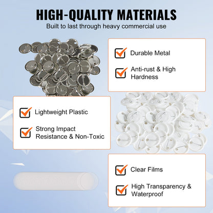500 Sets mit 32 mm (1,25 Zoll) großen Anstecknadeln, DIY-Rundbutton-Teilen, Set beinhaltet Metallkappe, Kunststoff-/Metallknopf, Klarsichtfolie und Blankopapier für Geschenke, Maschine nicht enthalten