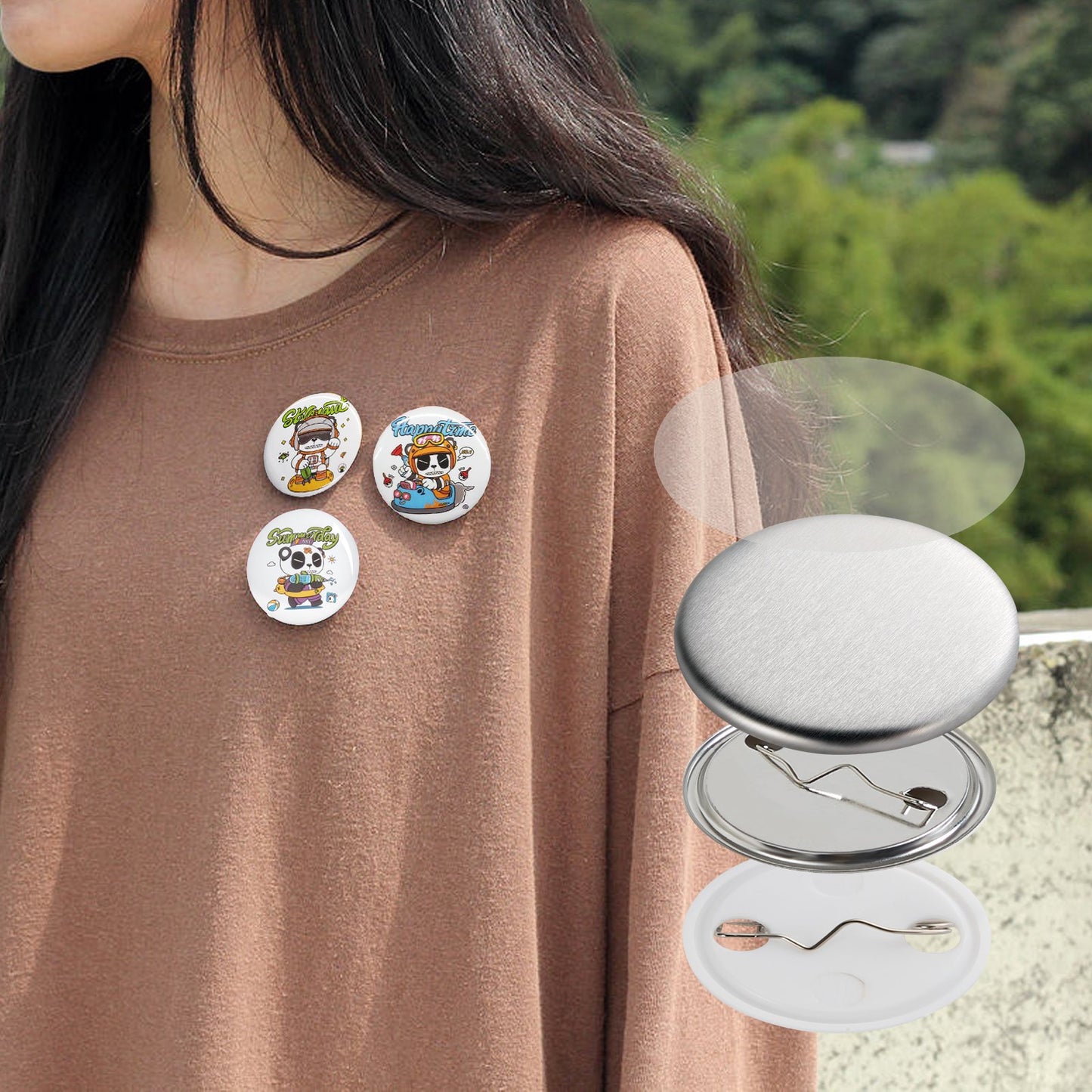 500 Sets mit 32 mm (1,25 Zoll) großen Anstecknadeln, DIY-Rundbutton-Teilen, Set beinhaltet Metallkappe, Kunststoff-/Metallknopf, Klarsichtfolie und Blankopapier für Geschenke, Maschine nicht enthalten