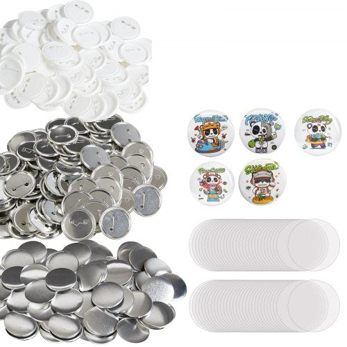 500 Sets mit 58 mm (2,25 Zoll) großen Anstecknadeln, DIY-Rundbutton-Komponenten, Set beinhaltet Metallkappe, Kunststoff-/Metallknopf, Klarsichtfolie und Blankopapier für Geschenke, Maschine nicht enthalten