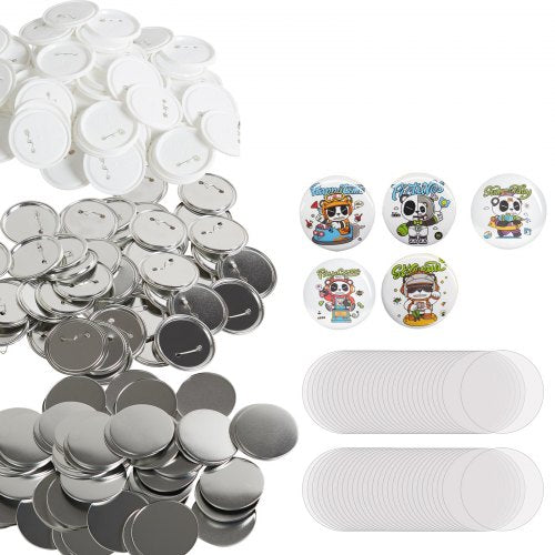 200 Sets mit 75 mm (3 Zoll) großen Anstecknadeln, DIY-Rundbutton-Teilen, Set beinhaltet Metallkappe, Kunststoff-/Metallknopf, Klarsichtfolie und Blankopapier für Geschenke, Maschine nicht enthalten