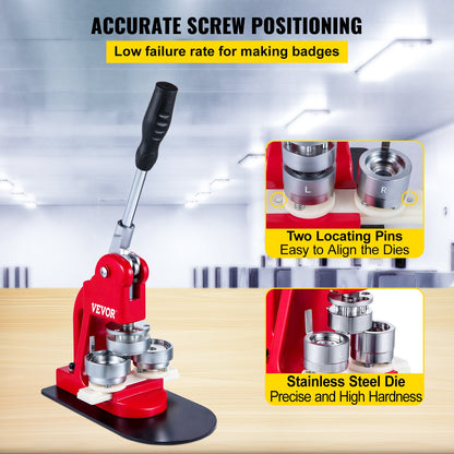 44mm Button Maker 1.73 Button and Badge Maker Machine Button Maker Press Punch Press Machine with 1000 Buttons(1000pcs)