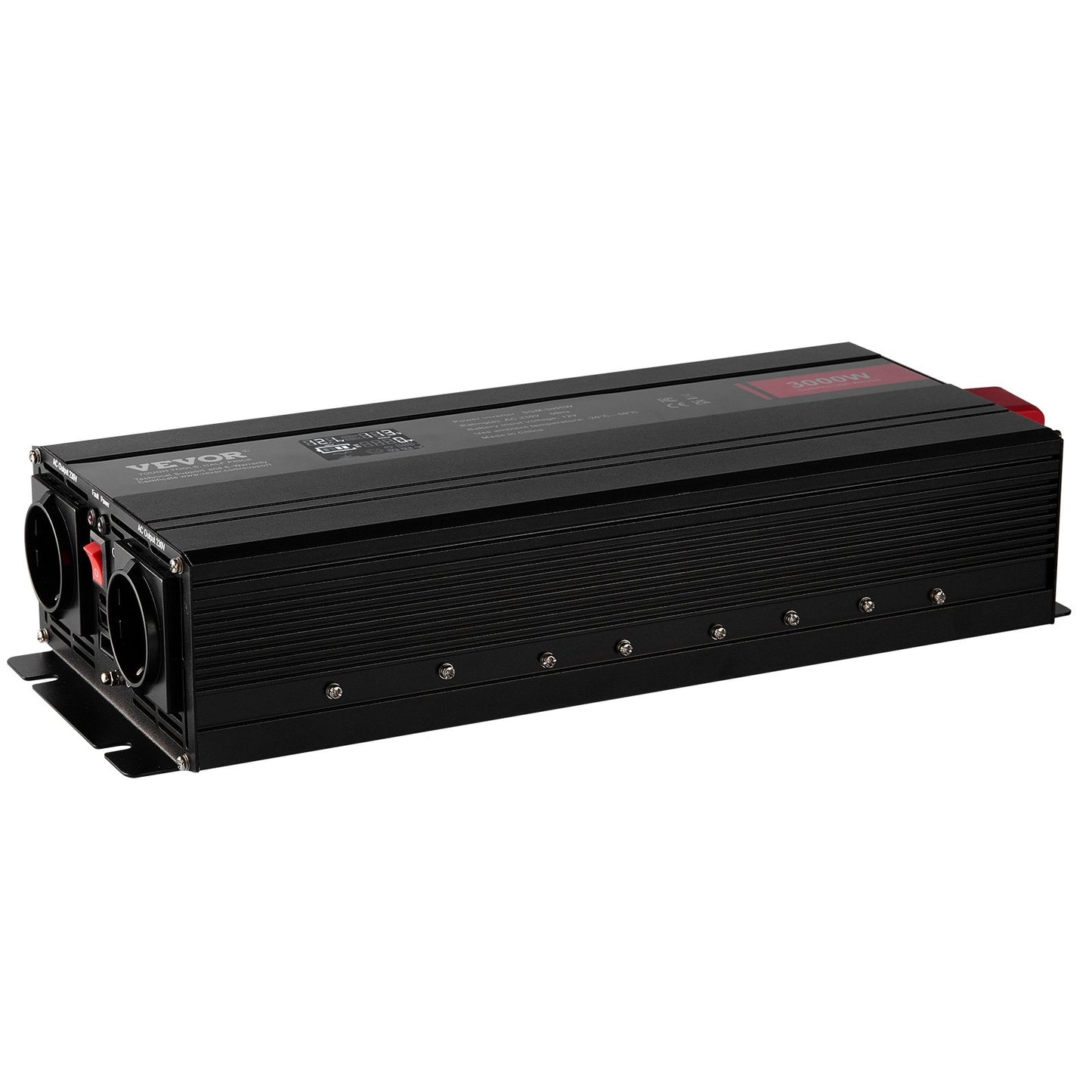 Modified Sine Wave Inverter, 3000Watt, DC 12V to AC 230V LCD Display Power Inverter with 3 AC Outlets 2 USB Port 1 Type-C Port 10 Spare Fuses, for Large Household Equipment, CE FCC Certified