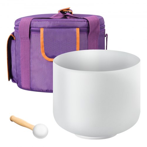 Crystal Singing Bowl, 8-inch F Note Heart Chakra Singing Bowl, Portable Frosted Quartz Singing Bowl with Rubber Mallet, O-Ring and 8" Carrying Bag, Perfect for Meditation Yoga Sound Healing Bath