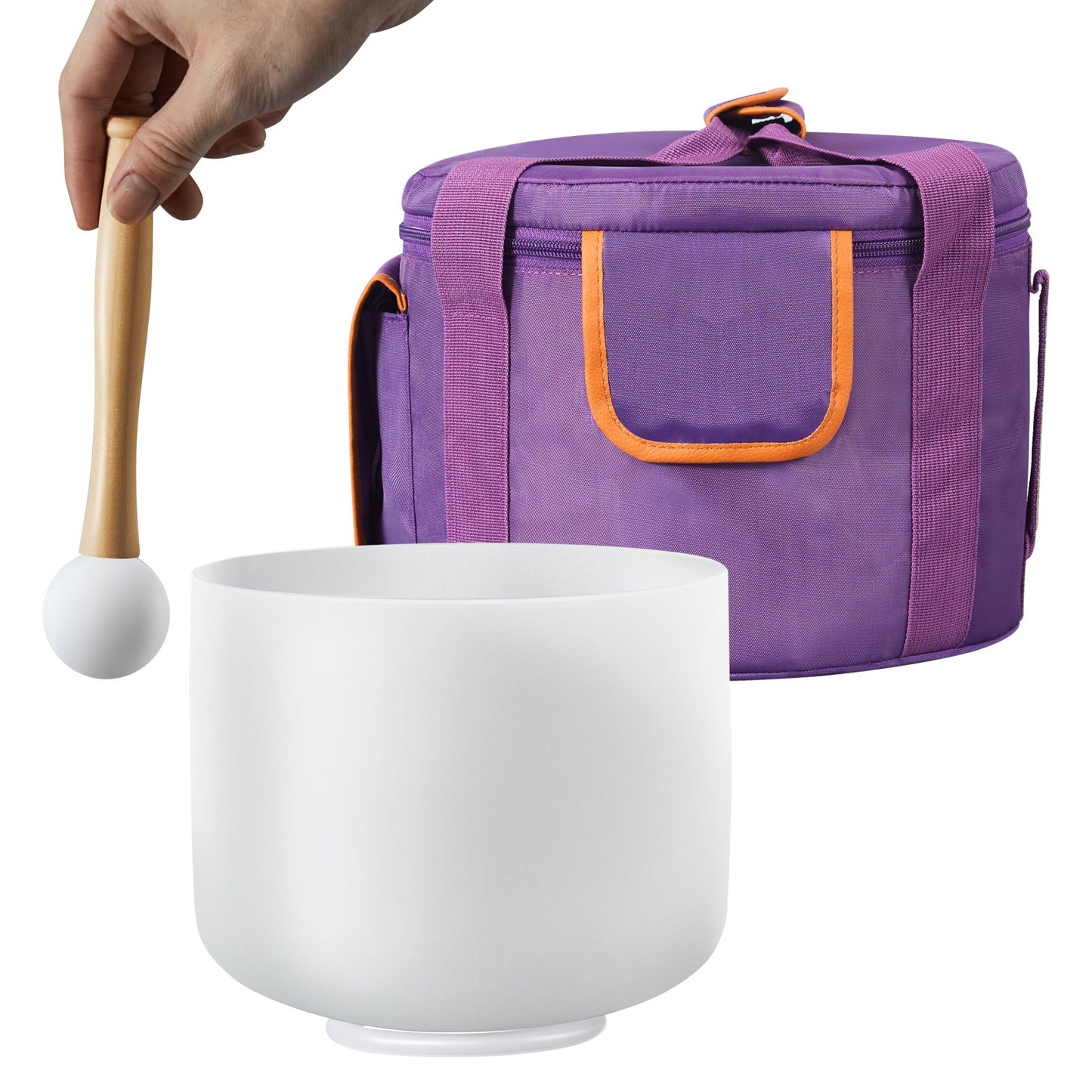 Crystal Singing Bowl, 8-inch F Note Heart Chakra Singing Bowl, Portable Frosted Quartz Singing Bowl with Rubber Mallet, O-Ring and 8" Carrying Bag, Perfect for Meditation Yoga Sound Healing Bath